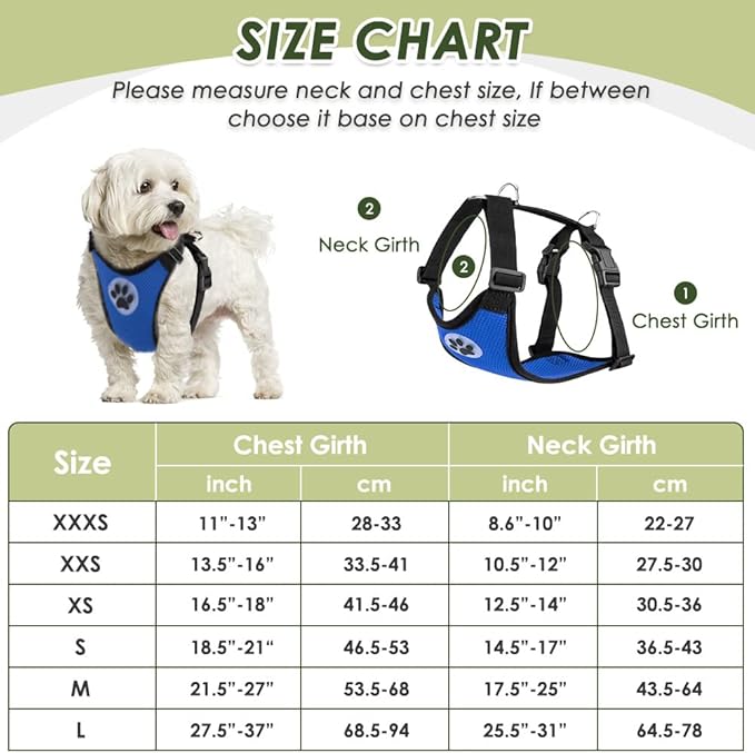 Lukovee Dog Safety Vest Harness with Seatbelt, Dog Car Harness Seat Belt Adjustable Pet Harnesses Double Breathable Mesh Fabric with Car Vehicle Connector Strap for Dog (XX-Small, Blue - Double Clip)