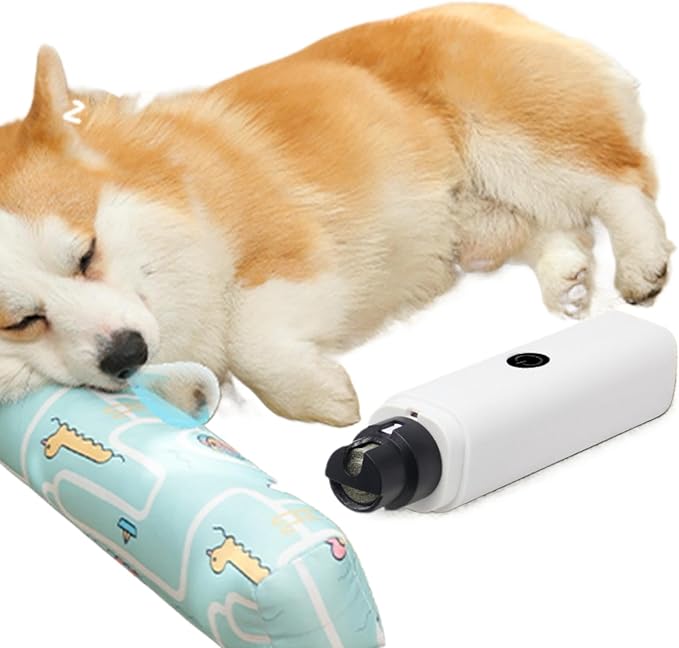 Dog Nail Clipper for Large Dogs - Silent Dog Nail Polisher with LED Light, Speed Sensor, Diamond Head and Dust Collector, 2-Speed Rechargeable - Small Dog Nail Polisher (White)