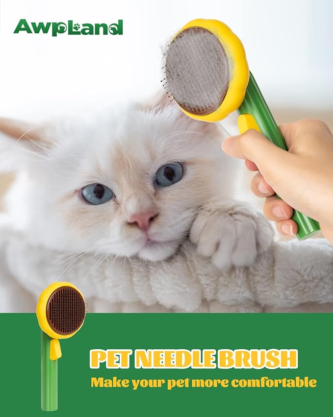 Self-Cleaning Dog & Cat Slicker Brush, Skin Friendly Deshedding Grooming Tool for Long or Short Haired Dogs Cats Rabbits, Dog Shedding Brush with Release Button-Sunflower