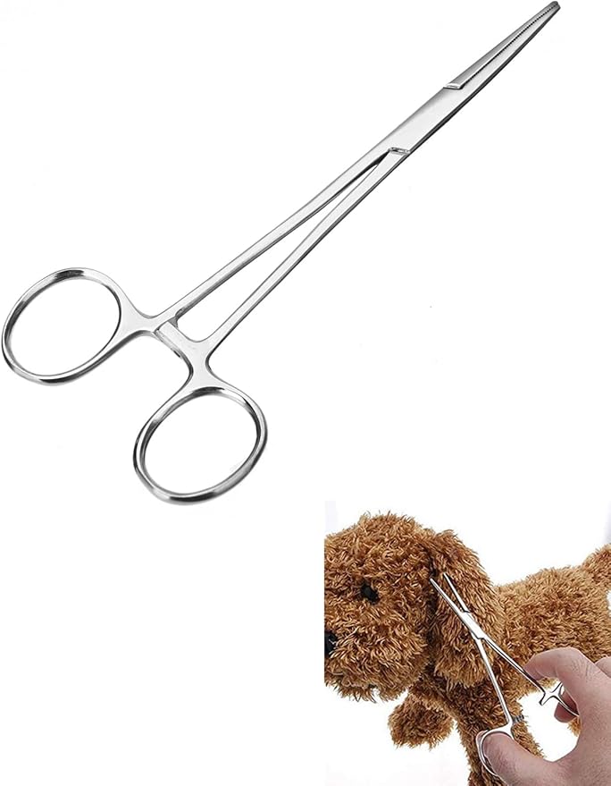 Forceps, Stainless Steel Dog Cat Pet Scissors Ear Hair Clamp Fishing Scissors Tools (12.5CM straight)