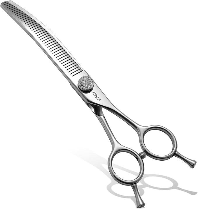 Professional Curved Comb Thinner Dog Grooming Scissors 7'' Curved Thinning Shears for Dogs Pet 56 Teeth 50% Thinning Rate Japan VG10 Sharp and Smooth Right Handed