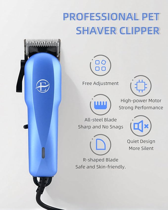 E-Hunter Professional Dog Grooming Clippers Kit, 24V High Power for Thick Coats, Quiet Dog Clippers with 10 Metal Guard Combs & Brush, Ideal Dog Hair Remover for Cats and Pets