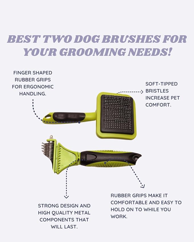 Dog Grooming Brushes Brush Kit Set Undercoat Rake and Self Cleaning Gentle Slicker Brush Non Shedding Detangling Matted Hair Long Haired Double Coated Large Dogs