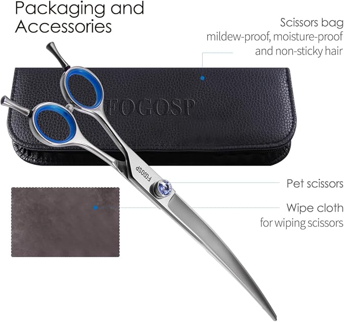 Left Handed Curved Dog Grooming Scissors 7.5 Inch Professional Shears for Poodle Large Pet 30 Degree Japanese 440C Super Sharp