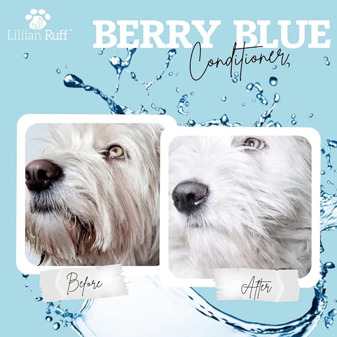 Lillian Ruff Berry Blue Brightening Face & Body Conditioner for Dogs & Cats - Tear Free Blueberry Conditioner - Remove Tear Stains, Hydrate Dry Skin, Add Shine & Luster to Coats - Made in USA (Gallon)