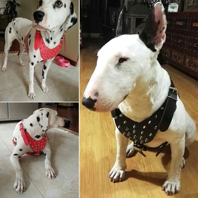 Spiked Leather Dog Harness Chest for 26"~34" Large Dogs Pitbull Mastiff Boxer Bully Black/Pink/Red/Gold Brown/Leopard/Brown (Spiked Black)