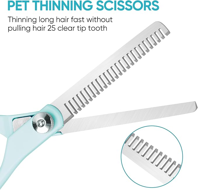 Dog Cat Grooming Scissors Kit,Pet Grooming scissors Set,Dog Scissors for Grooming,Incude Thinning,Straight,Curved Grooming Scissors and Comb for dogs, cats.