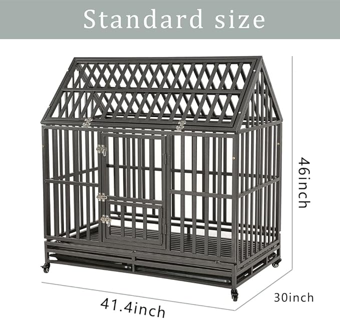 LUCKUP Heavy Duty Dog Cage Metal Kennel and Crate for Medium and Large Dogs, Pet Playpen with Four Wheels, Easy to Install, 42 inch, Black