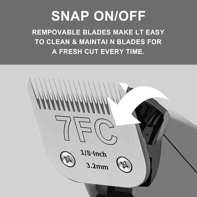 7FC Detachable Pet Clipper Replacement Blades Compatible with Andis/Oster A5/Wahl KM10 Series Dog Clipper,Made of Ceramic Blade & Stainless Steel Blade,Size 7FC Cut Length 1/8-Inch(2 Pack)