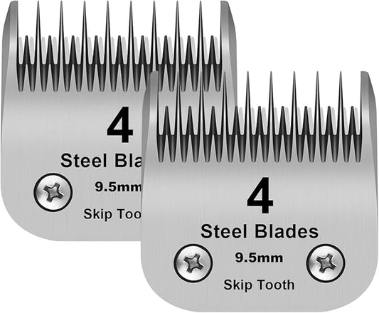 4 Skip Tooth Detachable Pet Dog Grooming Steel Blades,Compatible with Andis,Oster A5,Wahl KM10 Series Clippers,Cut Length 3/8-Inch (9.5mm),2 Pack
