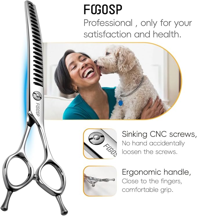 Curved Thinning Shears for Dogs Grooming 7.5'' Downward Curved Chunker Dog Grooming Scissors for Medium Large Dog 75% Thinning Rate (7.5 In, Chunker)