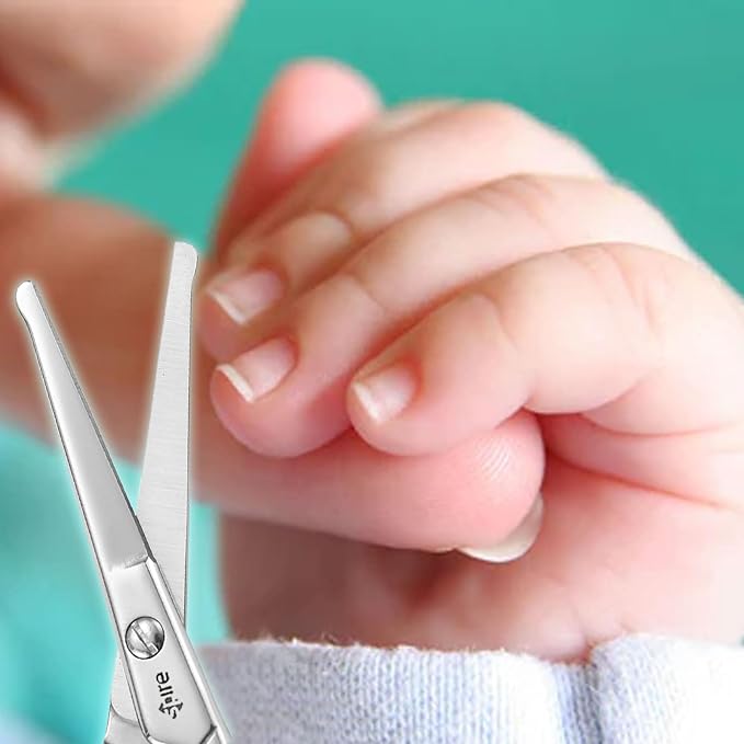 Baby Nail Scissors with Rounded Probe. Trimming shears also used for Manicure Pedicure Fingernails Toenails Nose Eyebrows Eyelashes Ear Moustache for Men & Women. Good for Dogs Pets & Cats as well.
