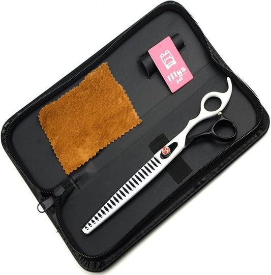 LILYS PET HIGH-END SERIES 8-Inch Japanese 440C Pet Dog Chunker Shears,Fishbone-shaped Big Tooth Professional Pet Grooming Chunker Scissors With Beautiful Red Screw (Black-White)