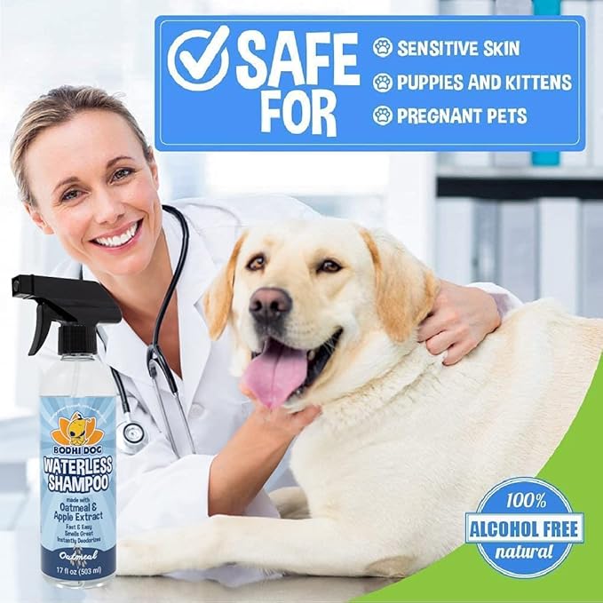 Bodhi Dog Waterless Shampoo - Natural Dry Shampoo for Dogs & Cats - Neutralizes Pet Odor - No Rinse Required - Made of Natural Extracts - Safe for Sensitive Skin - Oatmeal & Apple (17 Fl Oz)