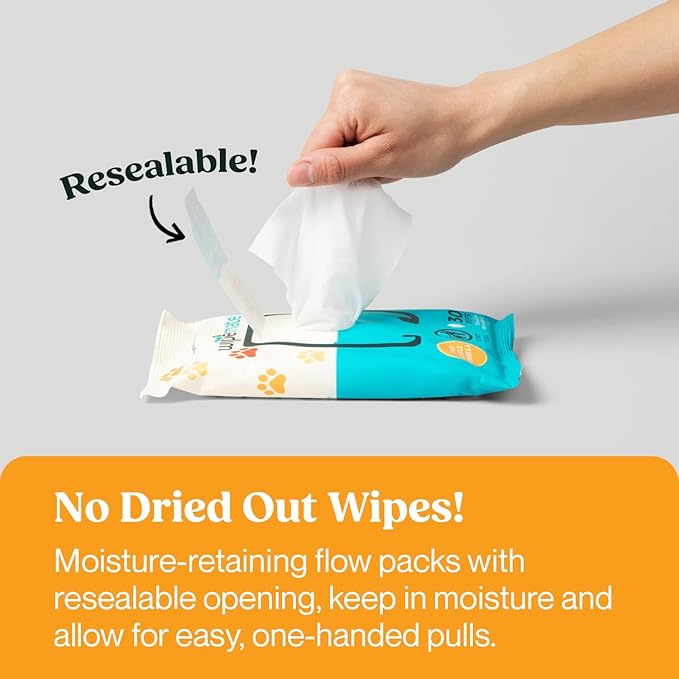 Bulk 4-Pack Travel Dog & Cat Pet Wipes for Small/Medium Pets Cleans Pet Paws Ears Fur Butt & Anal Gland No-Rinse Solution Gentle Deodorizing & Hypoallergenic - Unscented 120 ct