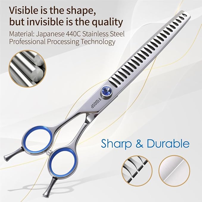 Chunkers Dog Grooming Scissors Left Handed 7.5'' Professional Thinning Shears for Dogs Pet Grooming Scissors Chunkers Shears Dog Grooming Japan 440C 70% Thinning Rate 24 Teeth(7.5'' Chunkers)