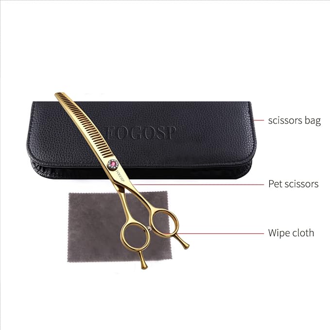 Multipurpose Curved Chunker Shears 7.0'' Professional Dog Grooming Scissors Downward Thinning Shears for Small Medium Pet 75% Thinning Rate(GOLD)