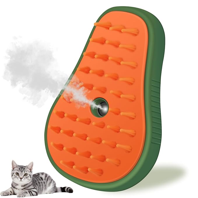 Cat Steam Brush, 3 in 1 Cat Steamy Brush, Silicone Massage Grooming Brush, Pet Hair Cleaning Brush Comb for Cats Dogs(Avocado Green)