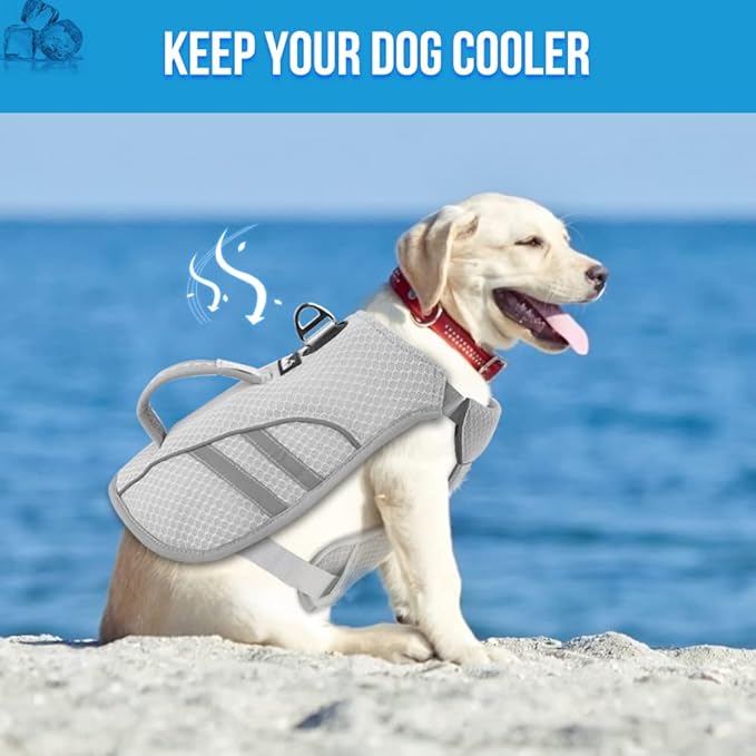SlowTon Dog Cooling Vest - Cooling Shirt for Dogs, Evaporative Instant Cooling Vest Harness with Ice Pack Pocket, Lightweight Breathable Reflective Dog Cooling Jacket for Large Medium Small Dogs, S