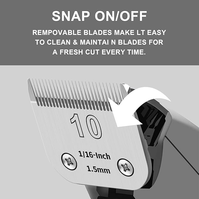 10# Detachable Pet Clipper Replacement Blades Compatible with Andis/Oster A5/Wahl KM10 Series Dog Clipper,Made of Ceramic Blade & Stainless Steel Blade,Size 10# Cut Length 1/16-Inch(2 Pack)