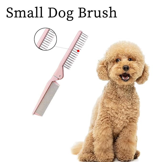 Folding Small Dog Grooming Brush - Perfect for Shih Tzus, Yorkies, and Maltipoos - Ideal Puppy Hair Brushes for Maltese and Small Breeds(Pink)