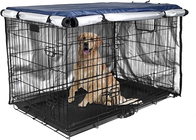 Medibot Dog Crate Cover 48 inch - Double Door, Dog Kennel Indoor, Waterproof Dog Kennel Cover with Air Vent Window, for Indoor/Outdoor Most Wire Dog Crate(Navy Blue)
