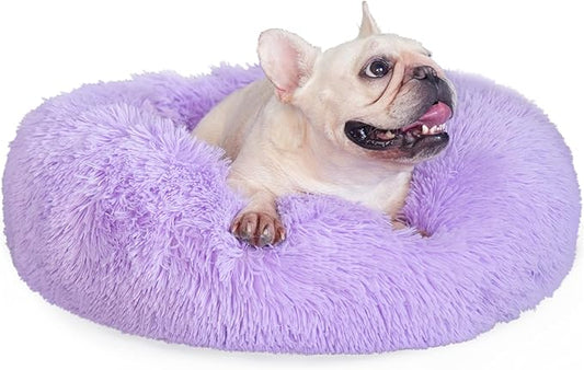 Purple Dog Bed Medium Size Dog 23 Inch Anti-Anxiety Donut Dog Cuddler Bed, Warming Cozy Soft Dog Round Bed, Fluffy Faux Fur Plush Dog Cat Cushion Bed for Small Medium Dogs and Cats