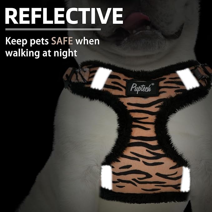 PUPTECK No Pull Dog Harness and Leash Set Reflective No Choke Step in Puppy Halter for XS Small and Medium Sized Dogs, Brown Tiger Print, Plush, S