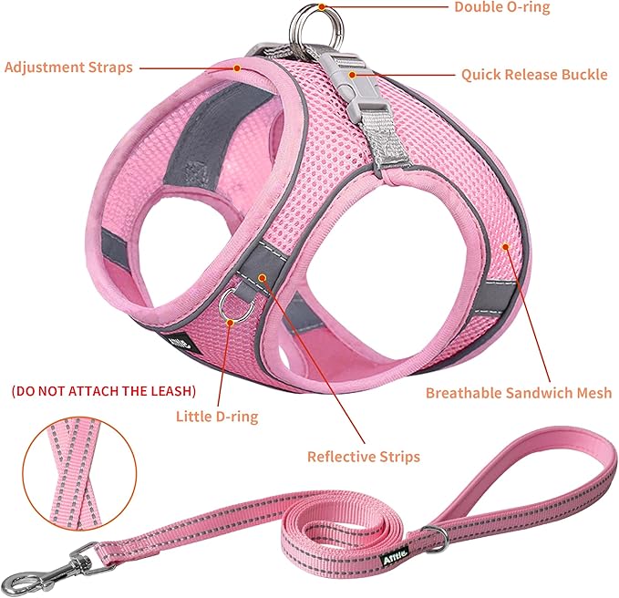 AIITLE Easy Walk Dog Harness and Leash Set - Pet Supply No Pull, Step in Adjustable Dog Harness with Padded Vest for Spring, Dog Harness No Choke Over, Easy to Put on Medium Dogs Pure Pink L