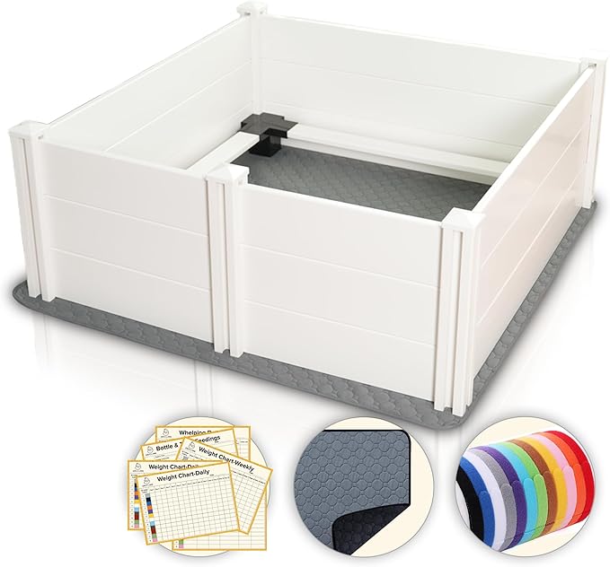 48" x 48" Whelping Box for Large Breed Dogs with Rails, Suitable for Large/Medium Dogs, White