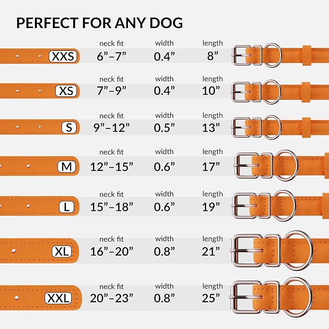CollarDirect Rolled Leather Dog Collar, Soft Padded Round Puppy Collar, Handmade Genuine Leather Collar Dog Small Large Cat Collars 13 Colors (15-18 Inch, Orange Textured)