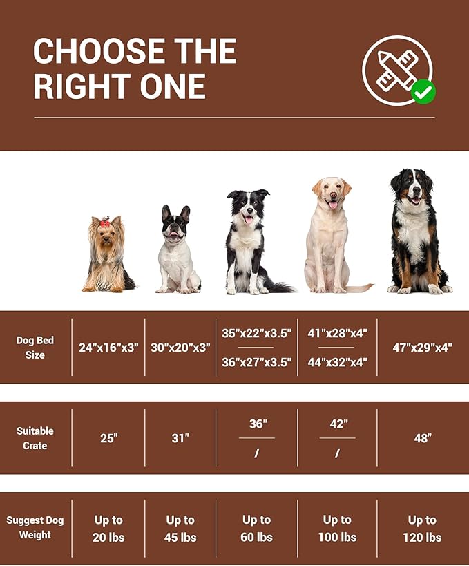 OhGeni 41 Inch Orthopedic Waterproof & Machine Washable Dog Bed with Egg Crate Foam Support, Non-Slip Bottom and Removable Pet Bed Cover for Extra Large, Large, Medium, Small Dogs (Brown)