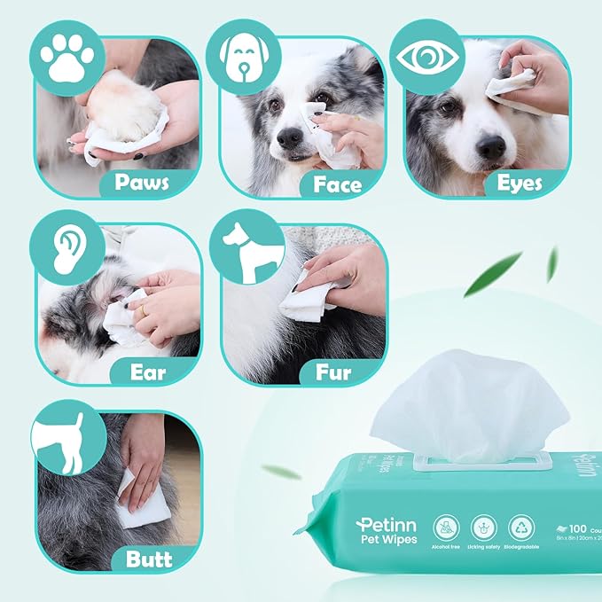 Pet Wipes for Dogs and Cats, Paws Butt Fur Cleaning Deodorizing, 400 Count Unscented Pet Grooming Wipes with 8"x8" Biodegradable Bamboo Fiber, Puppy Kitten Bath Wipe, Hypoallergenic, Licking Safety