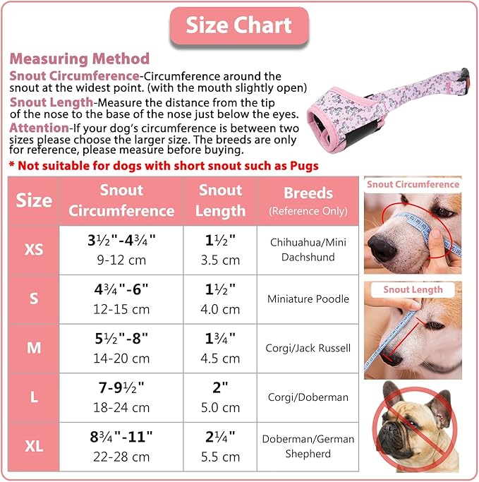 LUCKYPAW Dog Muzzle, Soft Dog Muzzles for Small Medium Large Dogs, Breathable Muzzles to Stop Biting and Chewing with Pattern, Allows Panting and Drinking (XL-(Snout 8¾"-11"), Pink Unicone)
