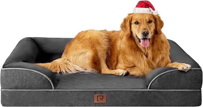 EHEYCIGA Orthopedic Dog Beds for Large Dogs, Waterproof Memory Foam Large Dog Bed with Sides, Non-Slip Bottom and Egg-Crate Foam Large Dog Couch Bed with Washable Removable Cover, Dark Grey