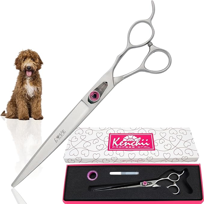 Kenchii Love Dog Grooming Scissors, 8 Inch Straight Shears, Dog Scissors for Grooming, Professional Pet Grooming Scissors, Heavy Duty, Durable and Sharp