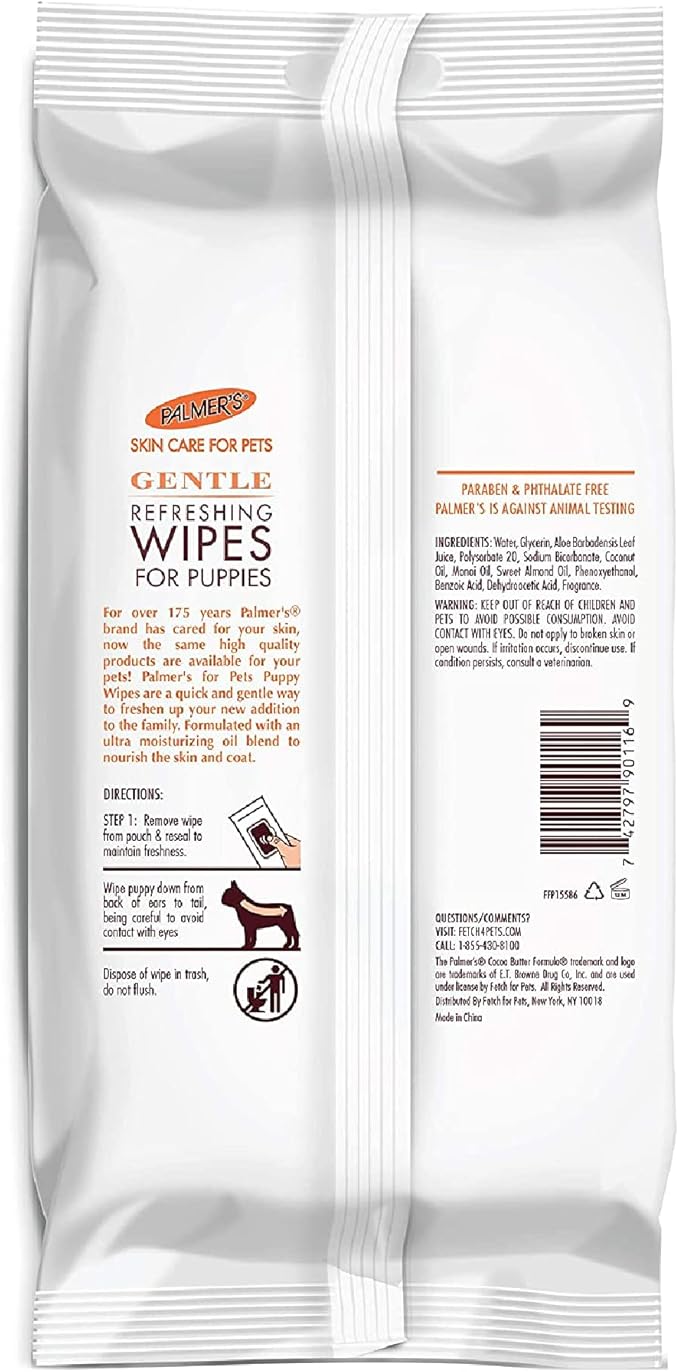 Palmer's for Pets Coconut Oil Gentle Refreshing Wipes for Puppies | Palmers Coconut Oil Puppy Wipes - 100 ct Gentle Pet Grooming Wipes for Dogs with Coconut Oil