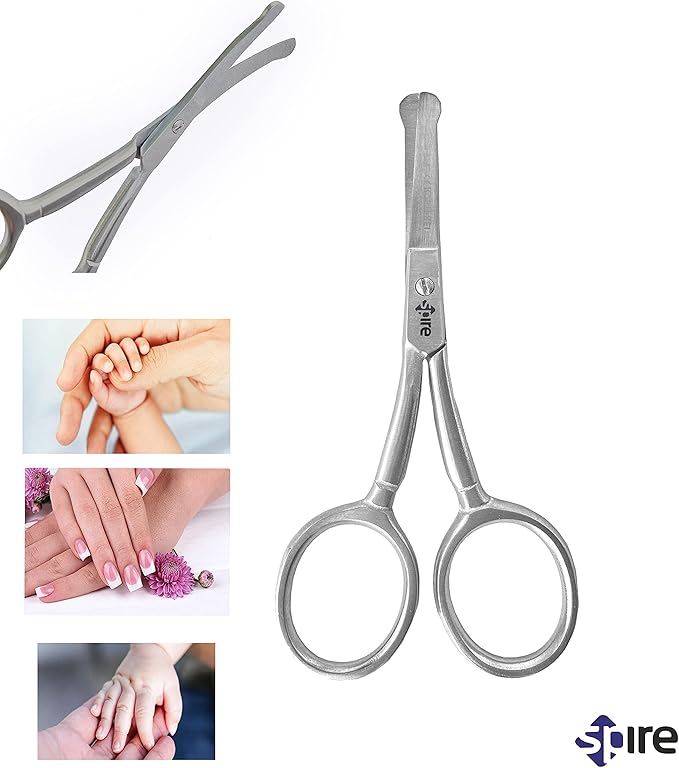 Baby Nail Scissors with Rounded Probe. Trimming shears also used for Manicure Pedicure Fingernails Toenails Nose Eyebrows Eyelashes Ear Moustache for Men & Women. Good for Dogs Pets & Cats as well.