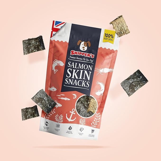 SKIPPER'S Salmon Skin Snacks Dog Treats - Gently Air Dried 100% Salmon Skin Chews Good for Cleaning Teeth, Essential Omega 3 Oils, Hypoallergenic, Wheat & Gluten Free Fish Treats for Dogs | (1.23 Oz)