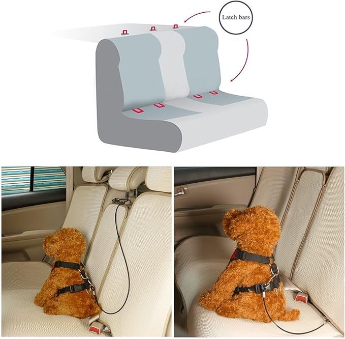 Mogoko Pet Dog Car Seat Belt Restraint, Coated Stainless Steel Chew Proof Dog Vehicle Safety Tether Cable, Double Clip No-Chew Pet Car Leash Lead-24 Inch Black