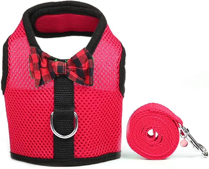 Rypet Small Animal Harness and Leash - Soft Mesh Small Pet Harness with Safe Bell, No Pull Comfort Padded Vest for Small Pet Red M