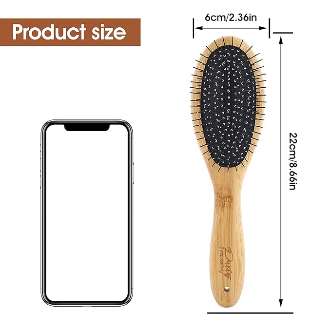 Molain Dog Grooming Brush - 20mm Stainless Steel Round Pins, Bamboo Handle, No Scratch Brush for All Hair Types (1Pc)