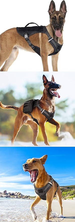 Tactical Dog Adjustable Training Harness Dog Saddle Bag Backpack Vest with Handle Military No Pull Dog Harness for Small Medium Large Dogs (XL, Black)