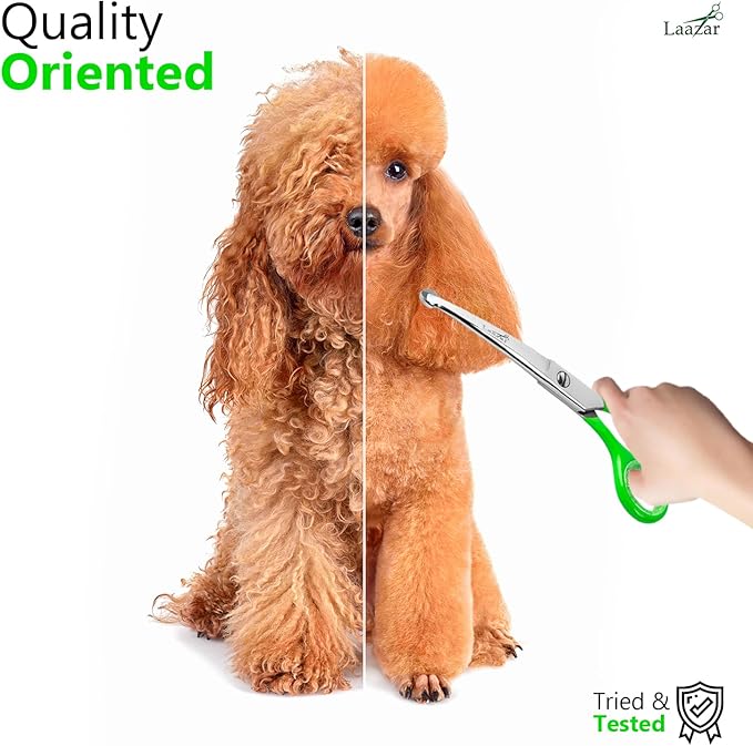 Rounded dog grooming scissors Professional - Sharp Stainless Steel Blades with Colorful Handles, Safe - Easy, Long Lasting grooming scissors for dogs at home (Curved Scissors)