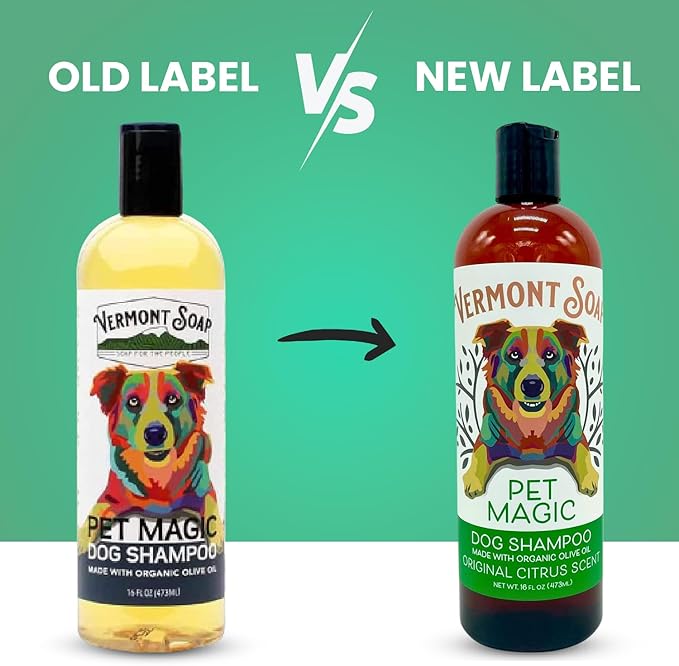 Vermont SOAP Organics Pet Shampoo - Infused with Organic & Natural Olive Oil, Coconut & Aloe Vera Dog Shampoo for Sensitive Skin - USDA Certified Grooming Pet Shampoo - Original Citrus (16oz)