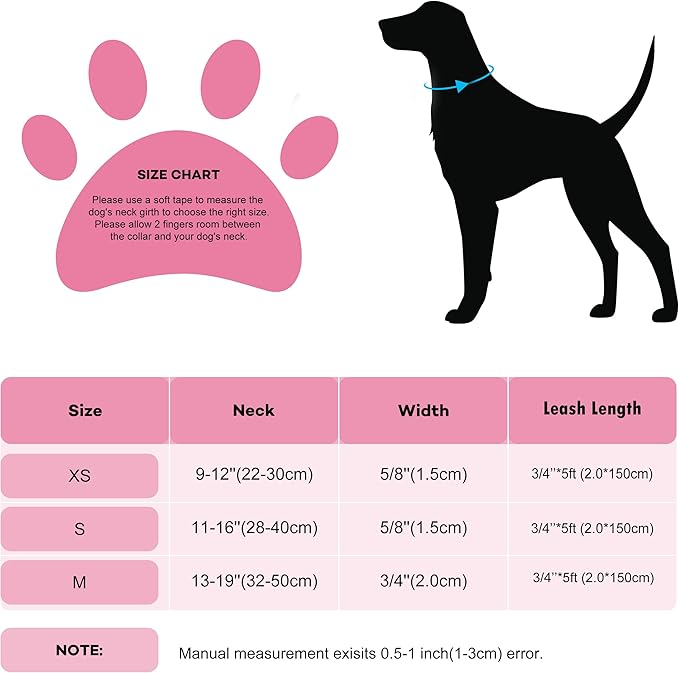 Bling Bow Tie Dog Collar and Leash Set, Cute Pink Girl Dog Collar with 5ft Leash for Small Medium Dogs Daily Walking or Holiday Party (Neck fit 13-19’’)