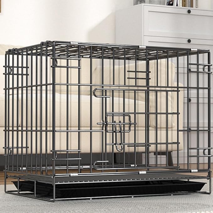 Heavy-Duty Steel Dog Crate - Foldable Kennel with Secure Latch, 23.6"x16.6"x19.7" Indoor Pet Cage, Removable Tray, Grey