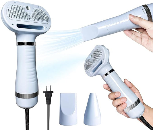 Spray Cat Brush for Shedding Pet Hair Dryer with Slicker Brush - Home Grooming Furry Portable Drying Blower for Short Straight Hair Cat - 3 in 1 Cleaning Brush for Cats and Dogs (BLUE)