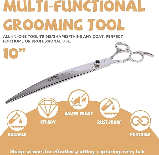 Professional Metal 10 In Curved Grooming Scissors for Dogs & Cats,30-Degree Curves Shears,Easy Hair Cutting for Pets at Home,Sharp and Comfortable Stainless Steel Clippers for Dog Trimming Face,Paws