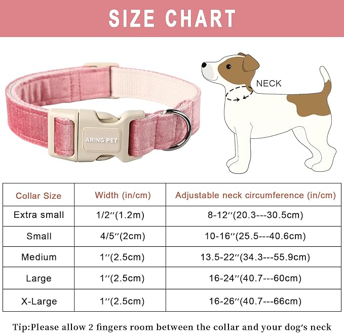 ARING PET Pink Dog Collar-Cute Dog Collar for Small Dogs, Lightweight Cotton Wedding Pet Collars with Quick Release Buckle for Small Medium Large Dog